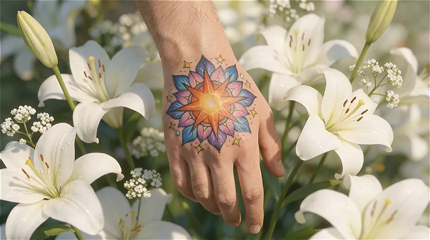 The [hand] in the picture begins to swing slightly, displaying the tattoo on the back of the hand