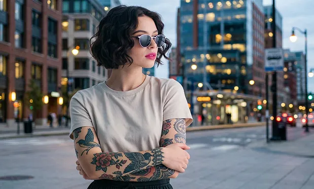 استبدل الخلفية في الصورة بشارع في المدينة.